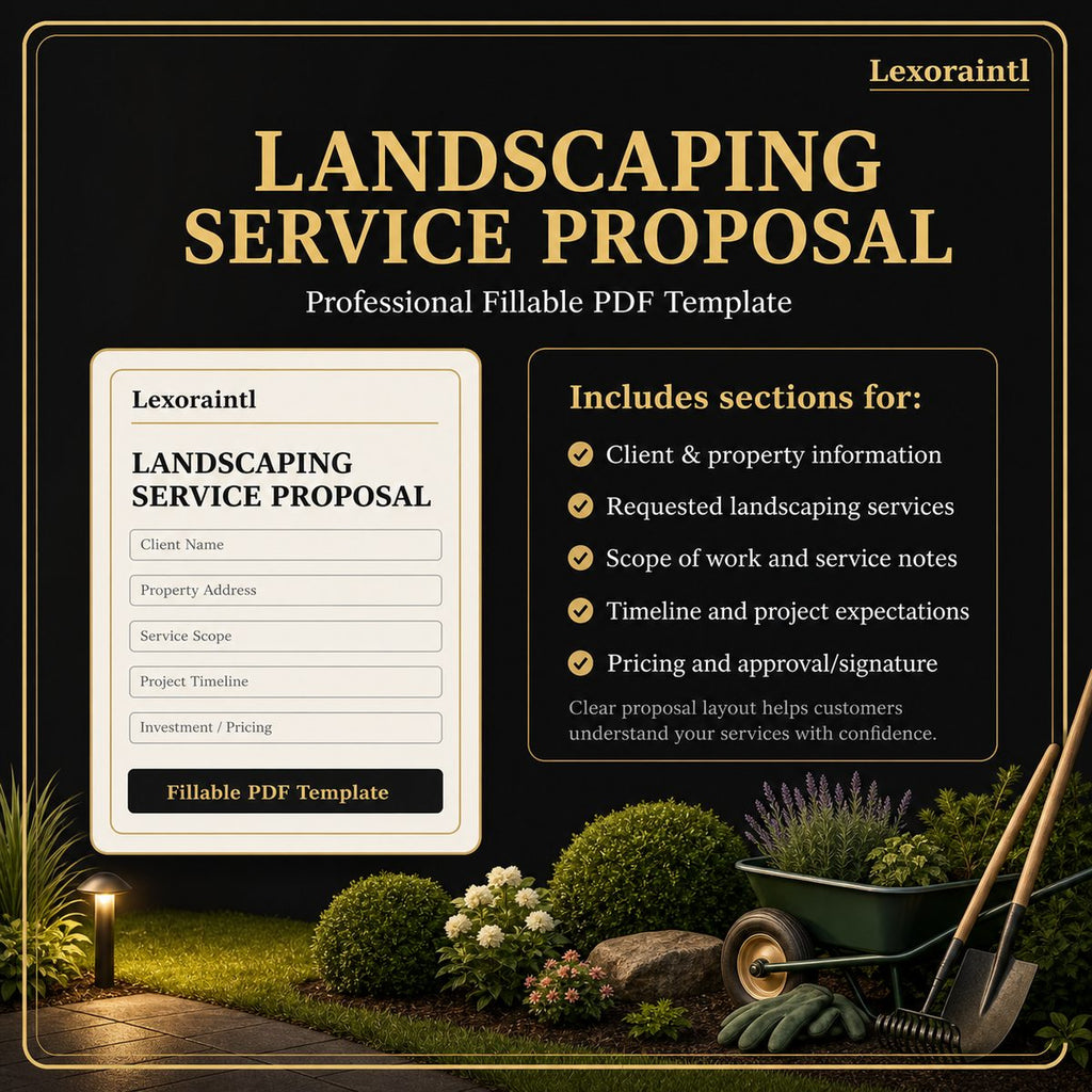 Landscaping Service Proposal Template – Fillable PDF for Lawn Care & Landscaping Businesses