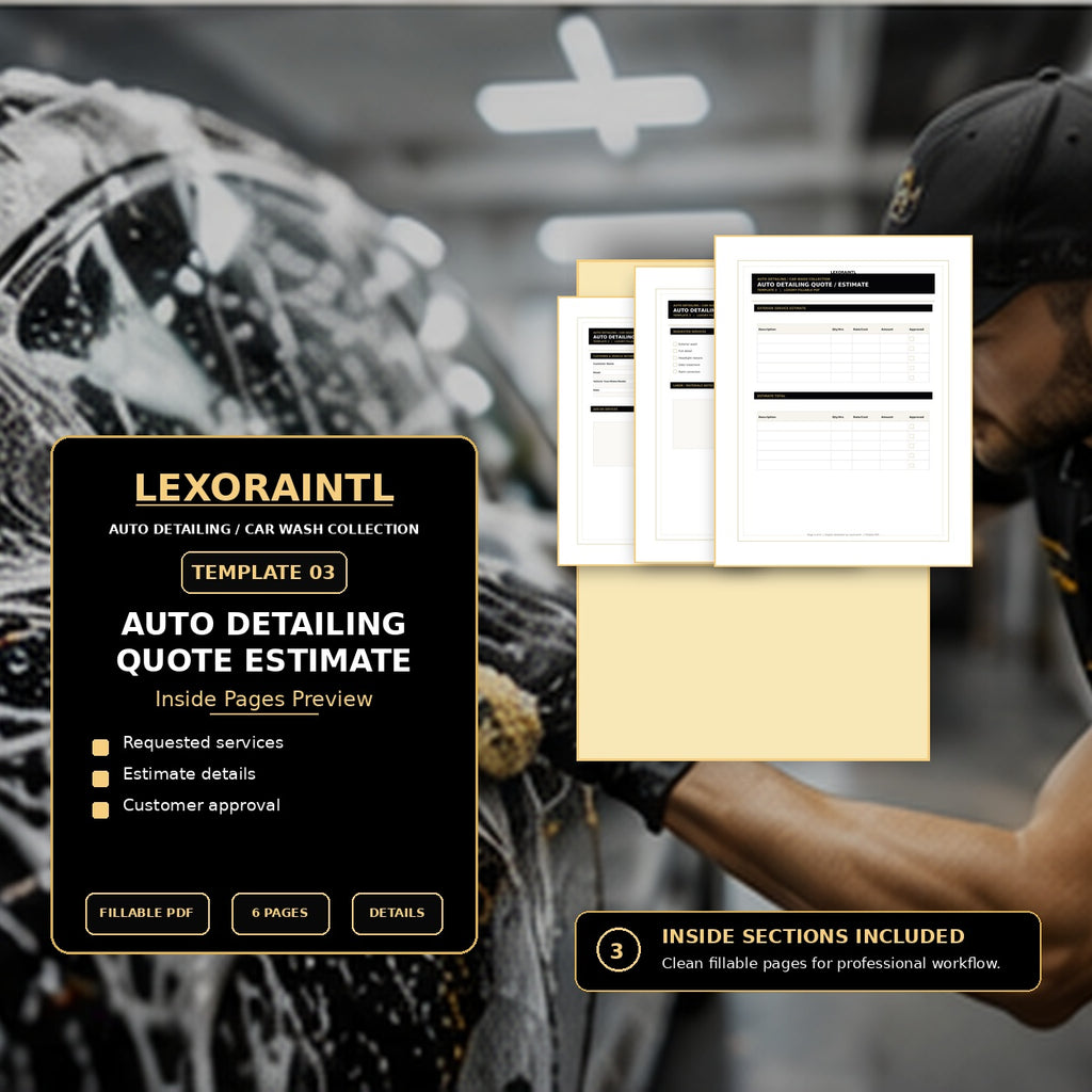 Auto Detailing Quote / Estimate Template – Fillable PDF