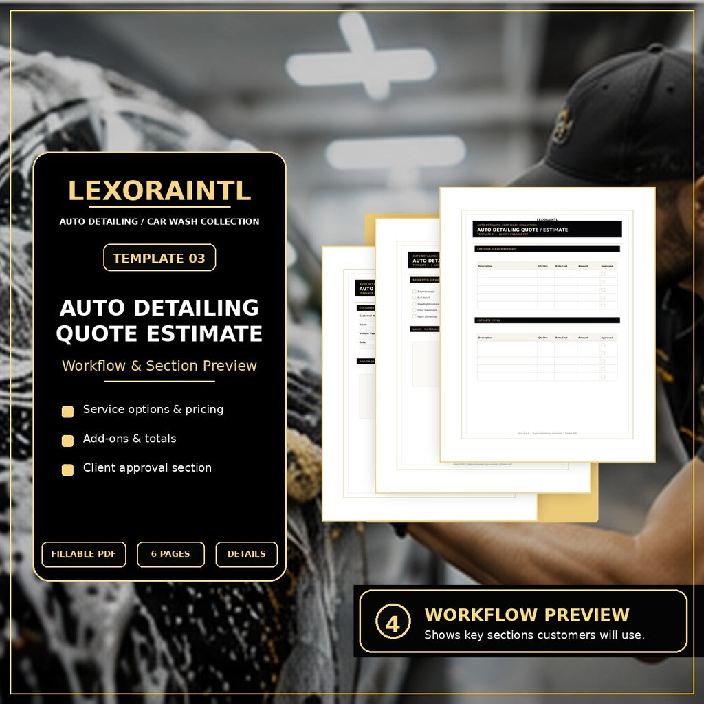 Auto Detailing Quote / Estimate Template – Fillable PDF