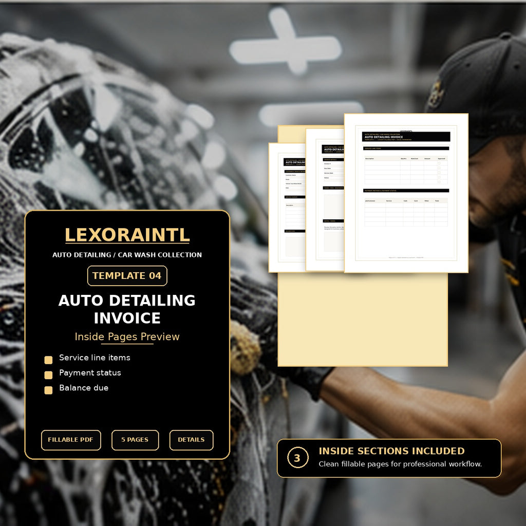 Auto Detailing Invoice Template – Fillable PDF + Excel