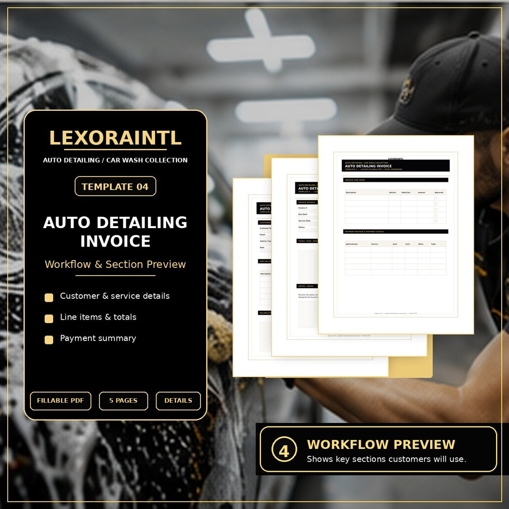 Auto Detailing Invoice Template – Fillable PDF + Excel