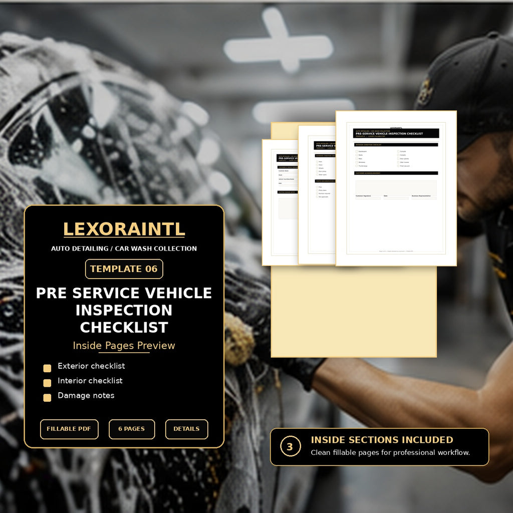 Pre-Service Vehicle Inspection Checklist Template – Fillable PDF