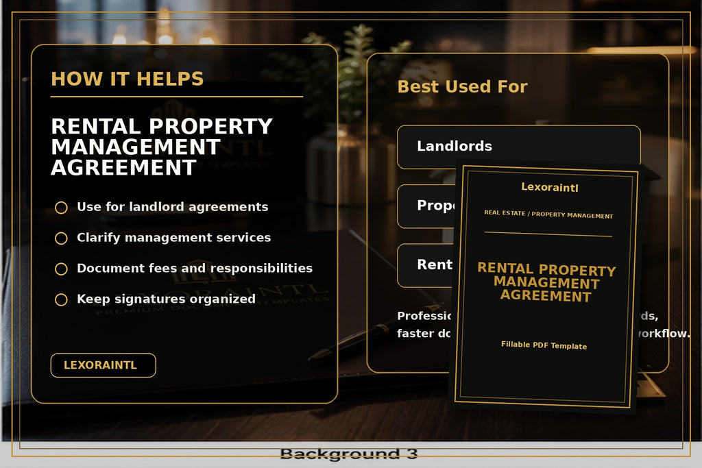 Rental Property Management Agreement Template | Fillable PDF for Landlords & Property Managers