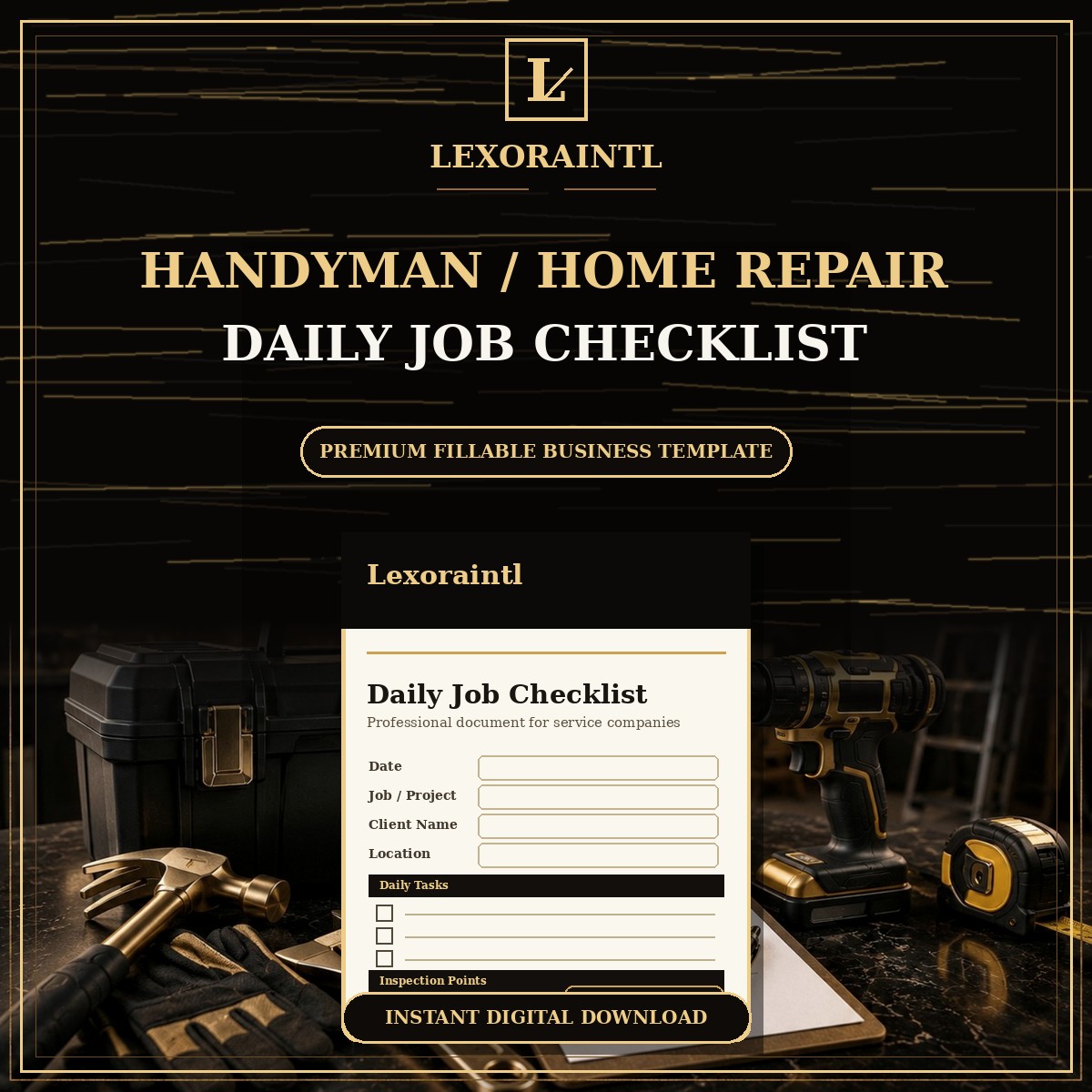 Handyman Daily Job Checklist Template — Fillable PDF