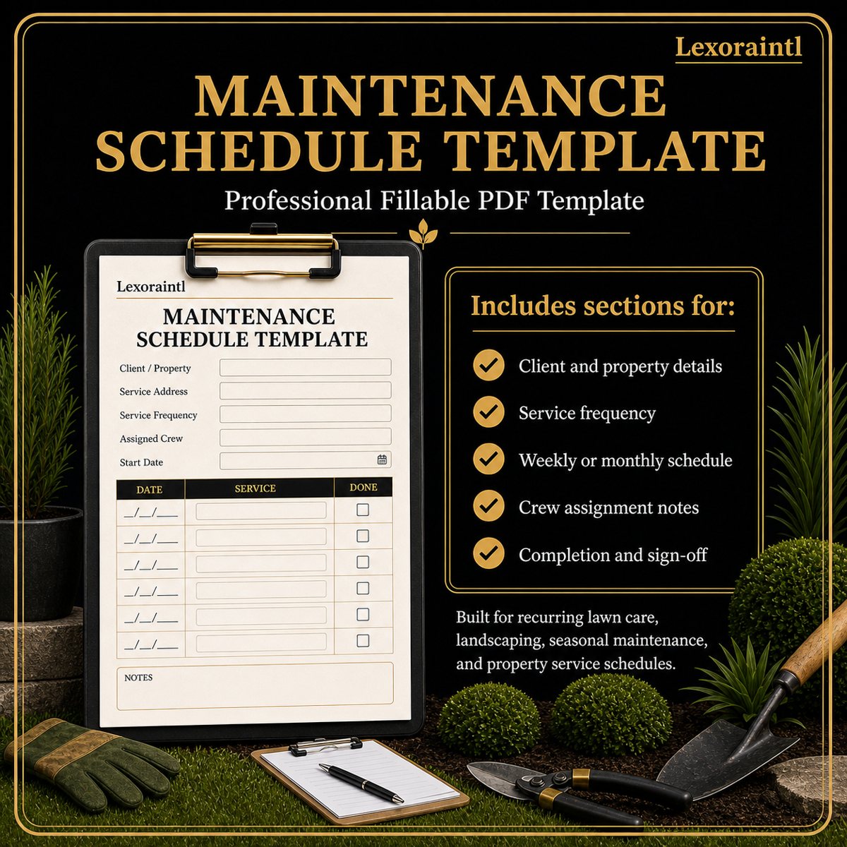 Landscaping Maintenance Schedule Template – Fillable PDF