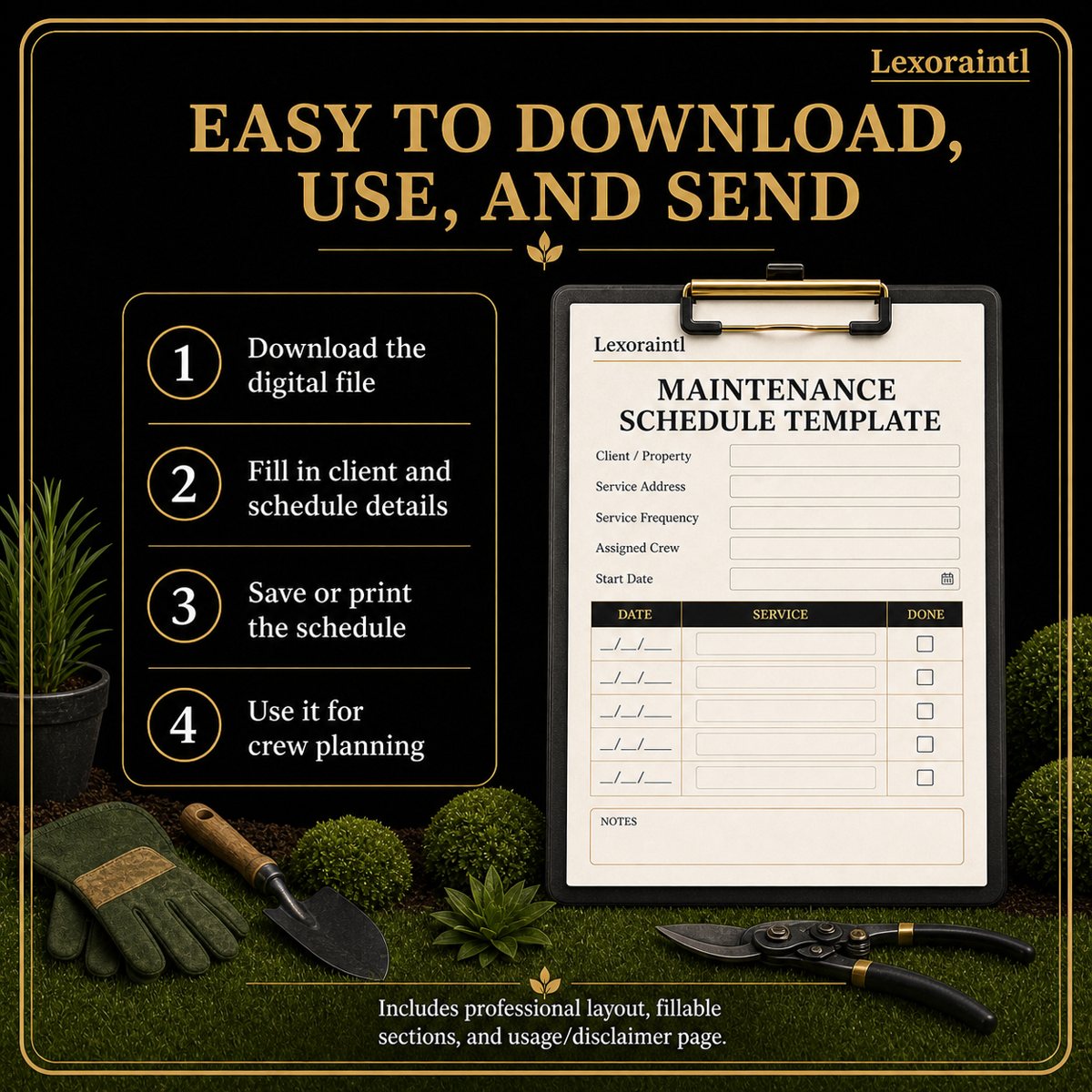 Landscaping Maintenance Schedule Template – Fillable PDF
