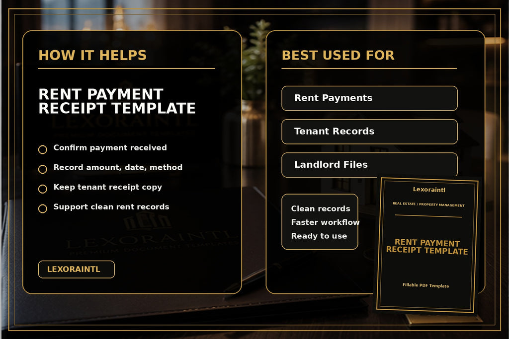Rent Payment Receipt Template | Fillable PDF for Landlords & Property Managers