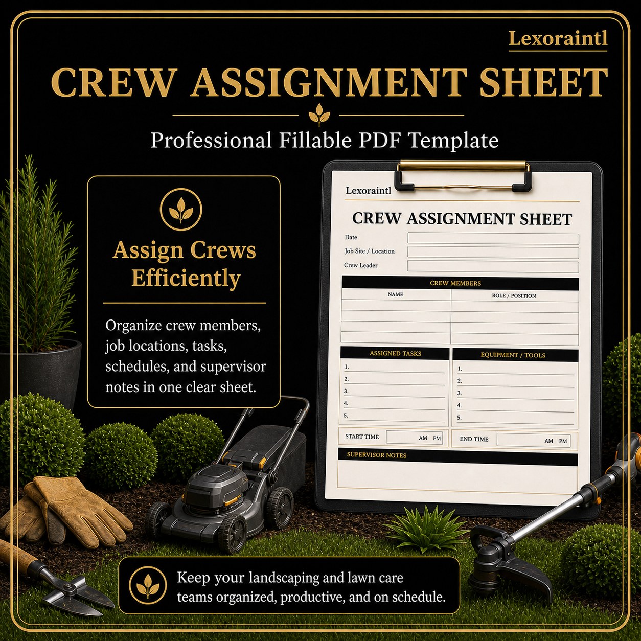 Landscaping Crew Assignment Sheet Template – Fillable PDF
