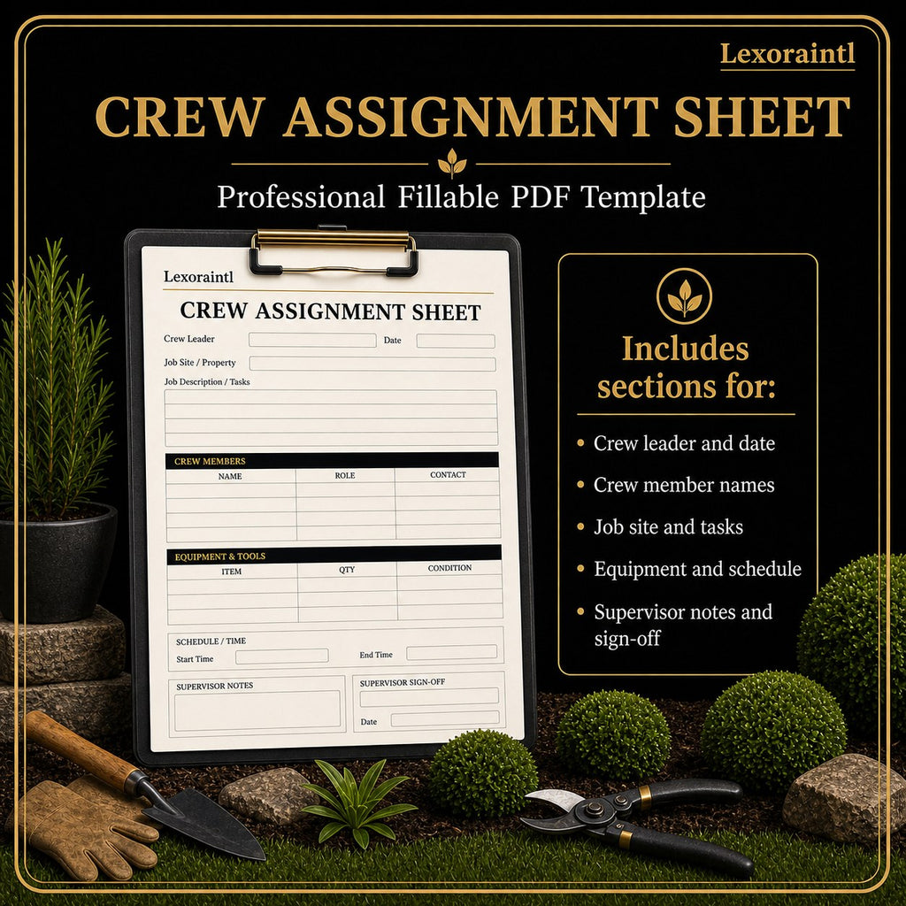 Landscaping Crew Assignment Sheet Template – Fillable PDF