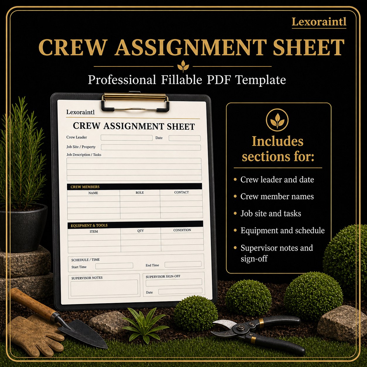Landscaping Crew Assignment Sheet Template – Fillable PDF
