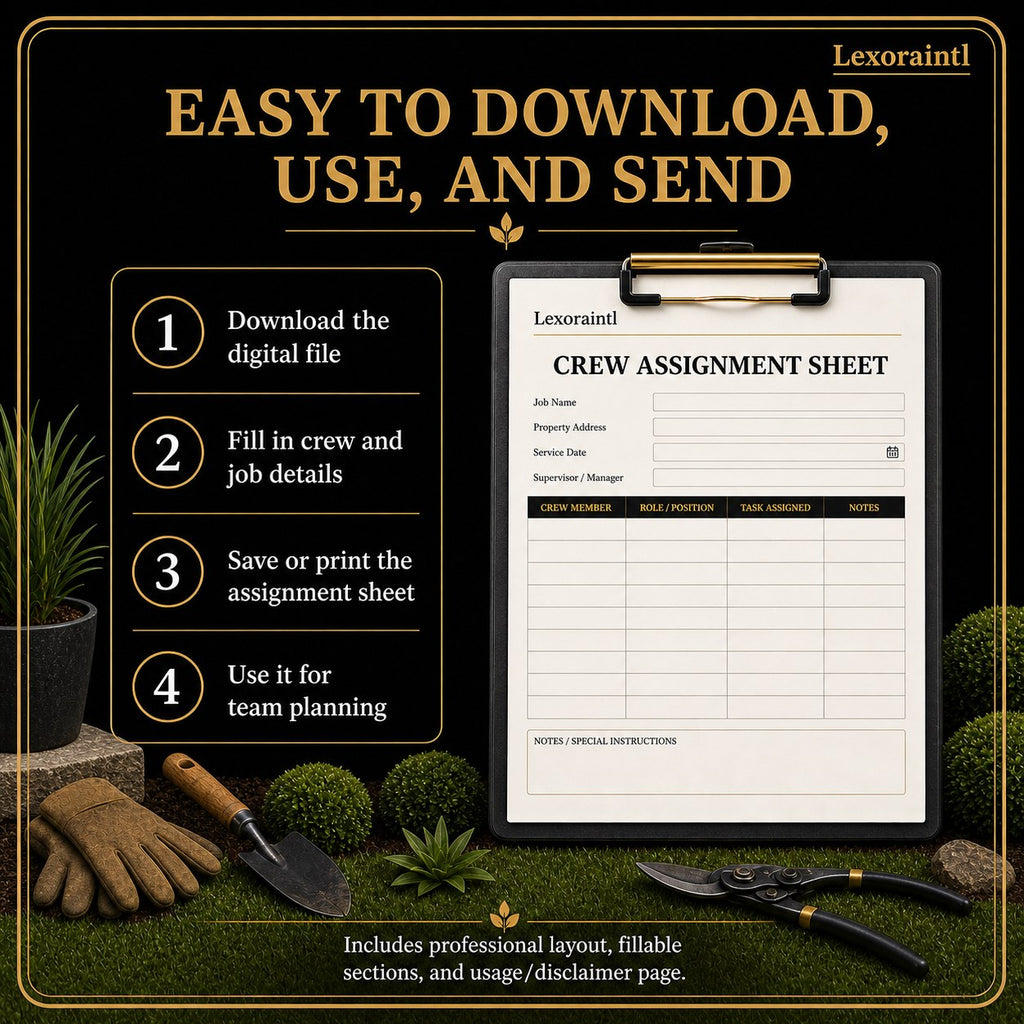Landscaping Crew Assignment Sheet Template – Fillable PDF