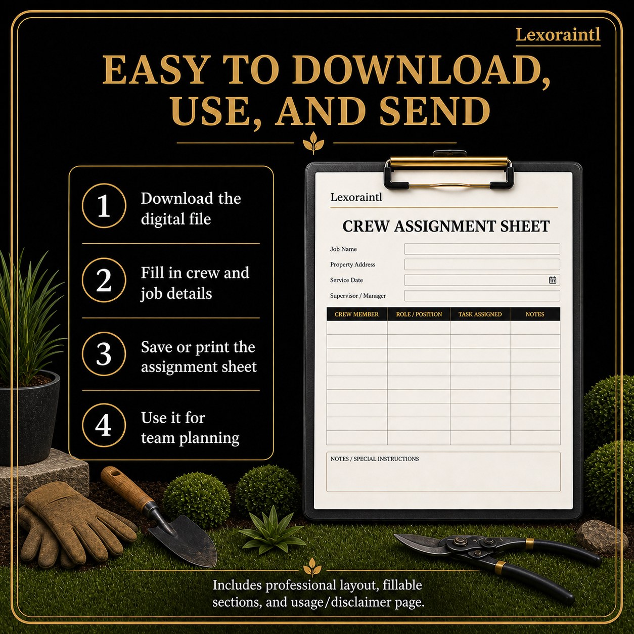 Landscaping Crew Assignment Sheet Template – Fillable PDF