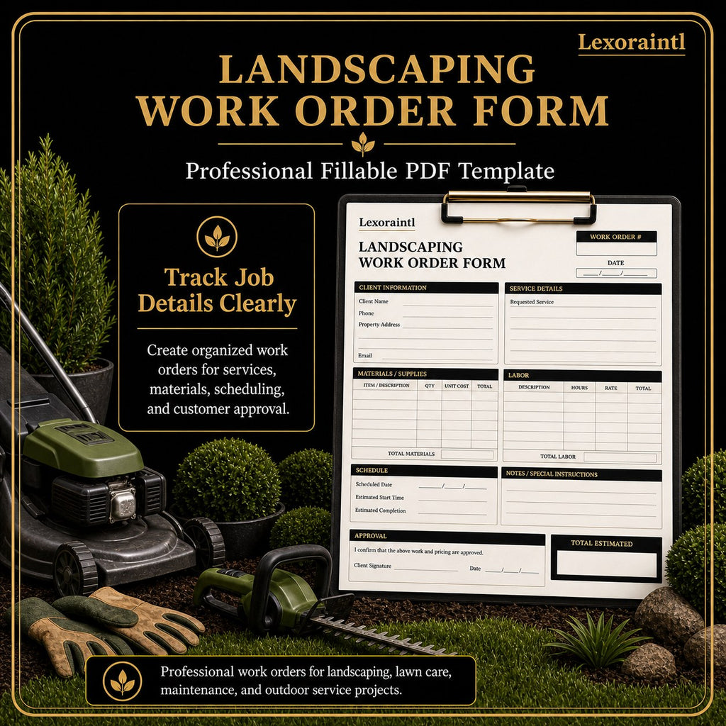 Landscaping Work Order Form Template – Fillable PDF