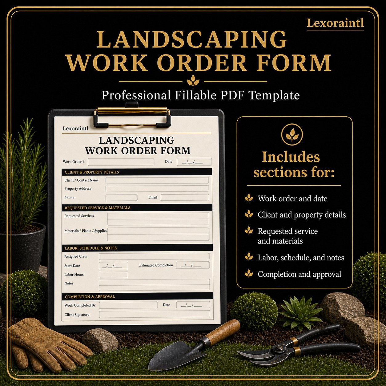 Landscaping Work Order Form Template – Fillable PDF