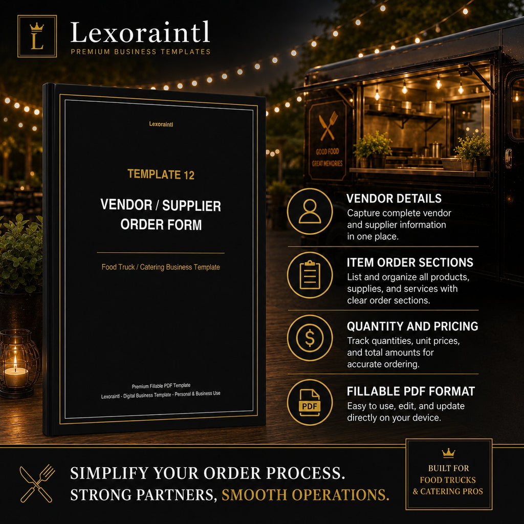 Vendor / Supplier Order Form Template — Fillable PDF + Excel