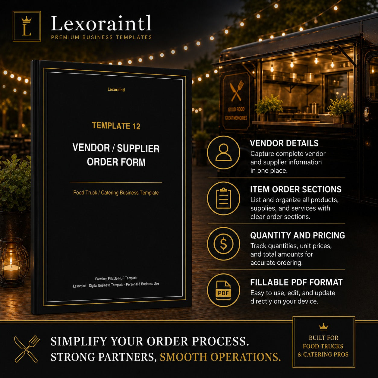 Vendor / Supplier Order Form Template — Fillable PDF + Excel