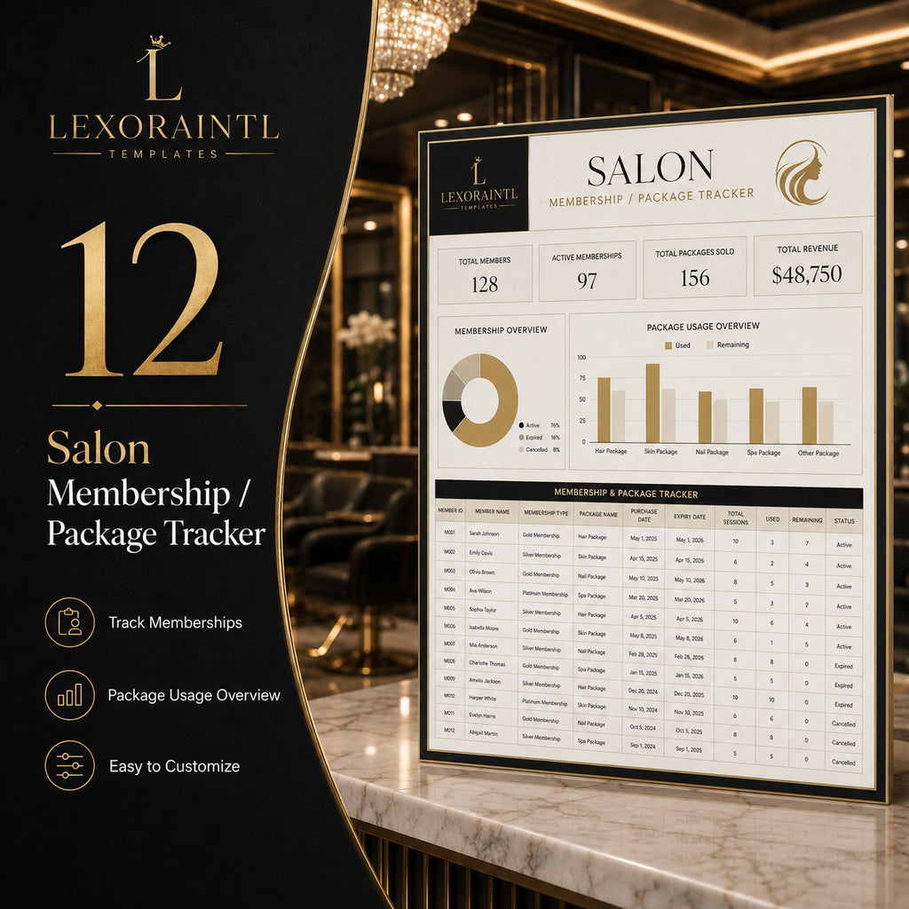 Salon Membership / Package Tracker – Fillable PDF + Excel | Lexoraintl Salon Business Template