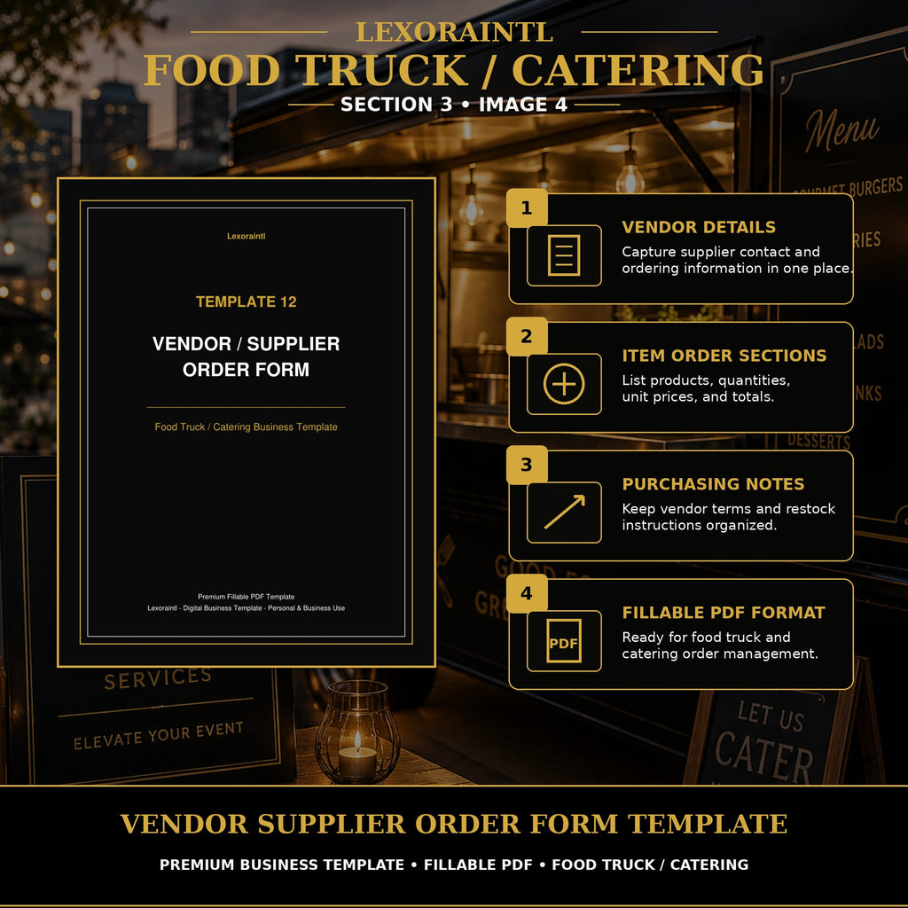 Vendor / Supplier Order Form Template — Fillable PDF + Excel