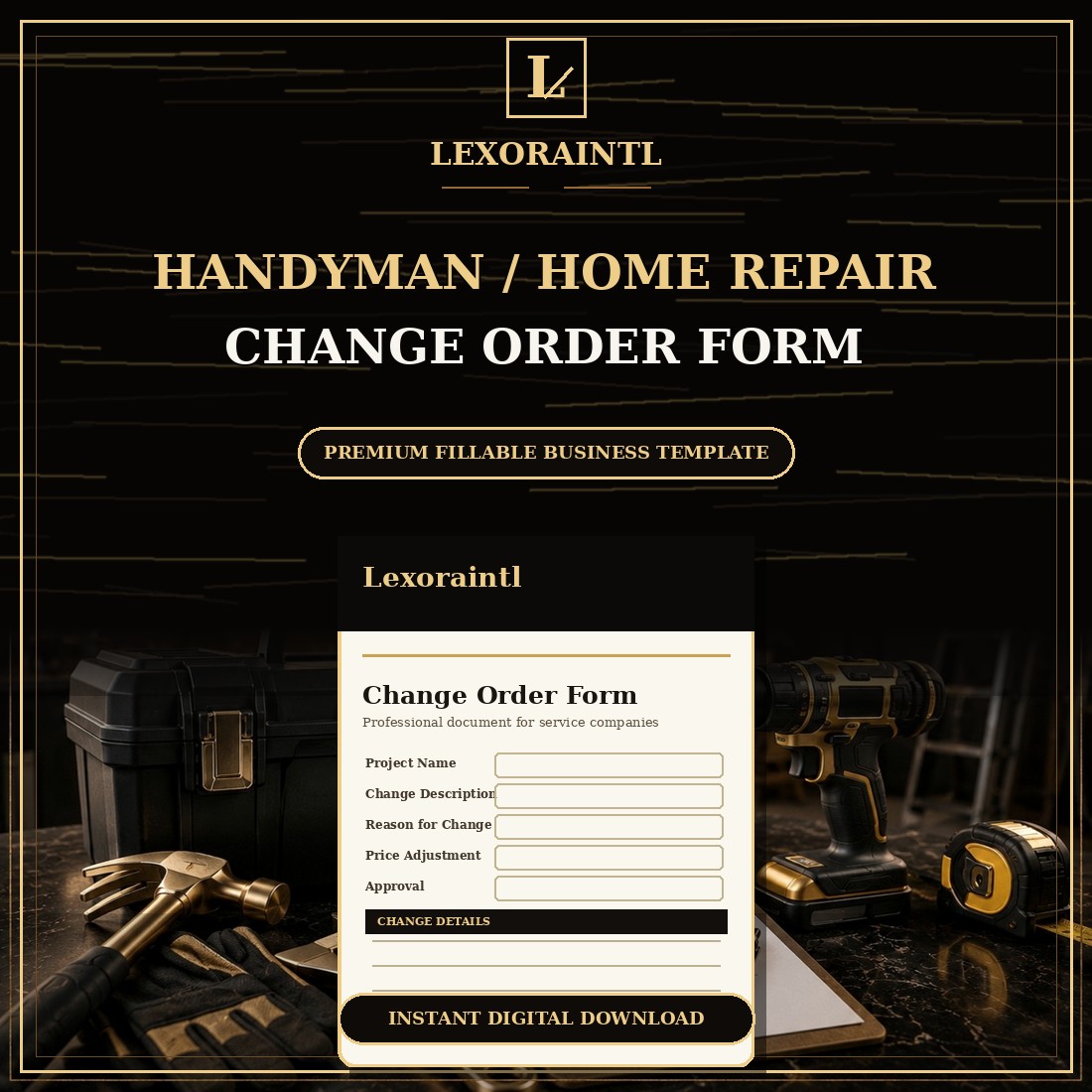 Handyman Change Order Form Template — Fillable PDF