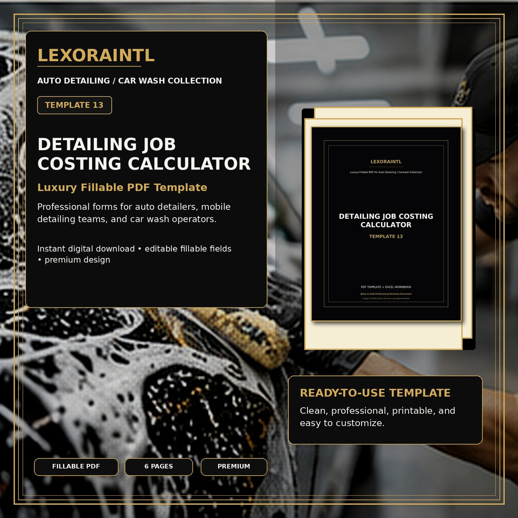 Detailing Job Costing Calculator Template – Fillable PDF + Excel