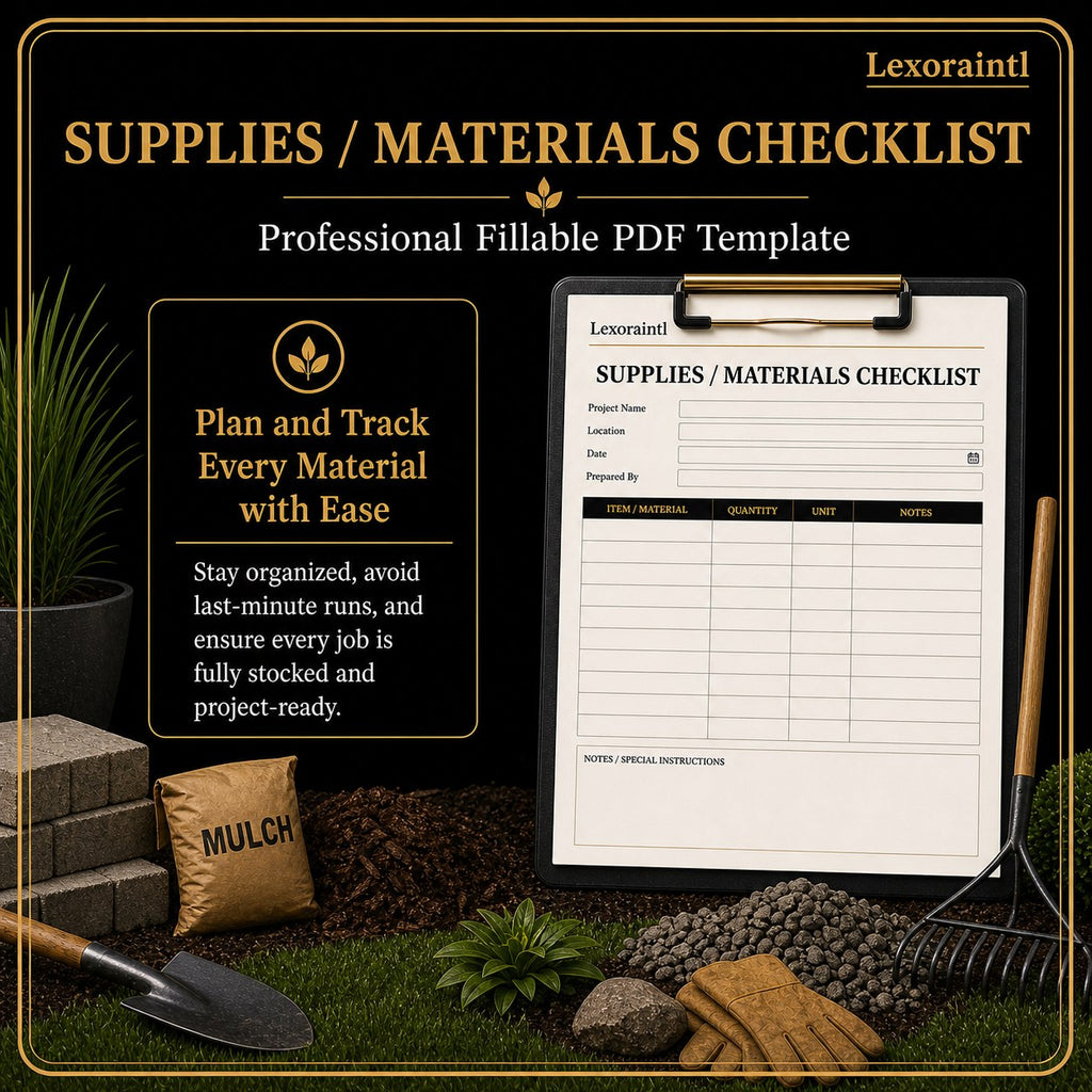 Landscaping Supplies / Materials Checklist Template – Fillable PDF