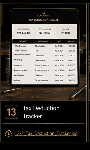 Tax Deduction Tracker Template | Fillable Small Business Finance PDF