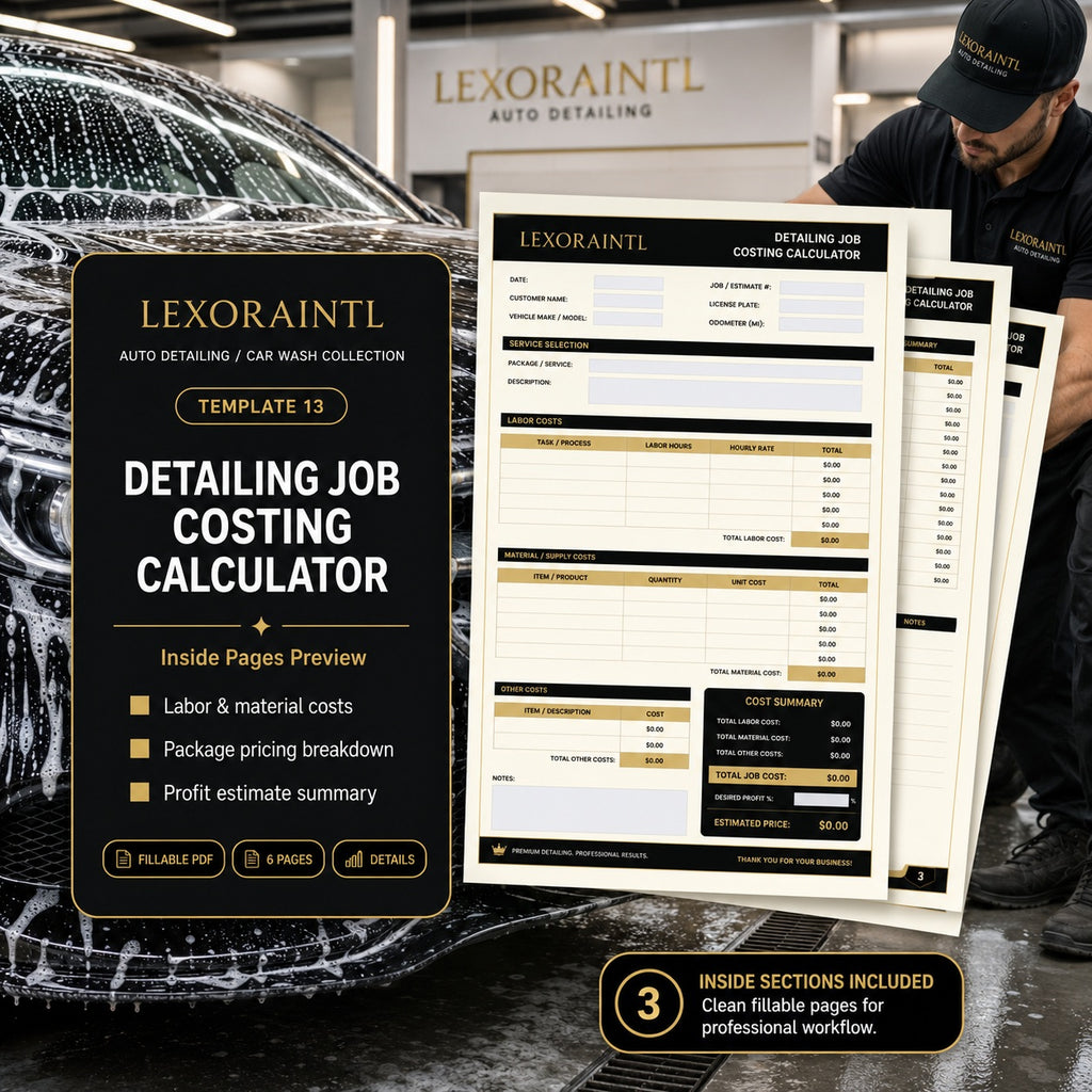 Detailing Job Costing Calculator Template – Fillable PDF + Excel