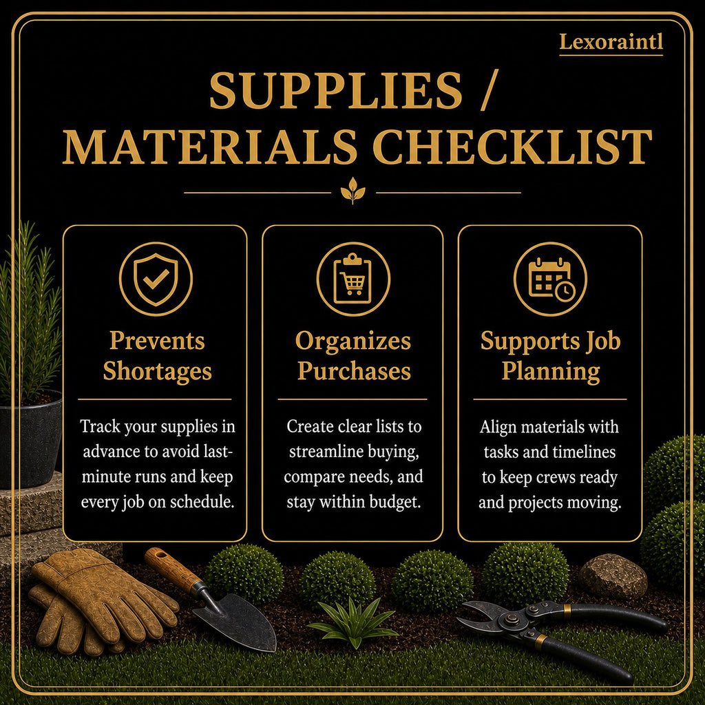 Landscaping Supplies / Materials Checklist Template – Fillable PDF