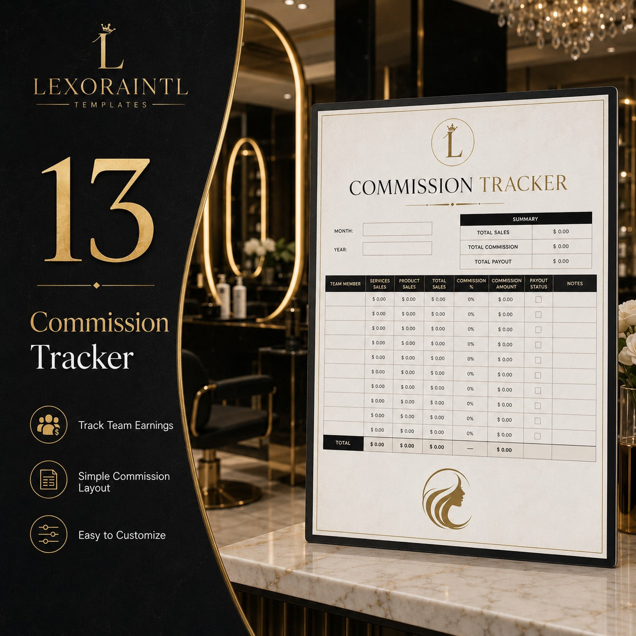 Commission Tracker – Fillable PDF + Excel | Lexoraintl Salon Business Template