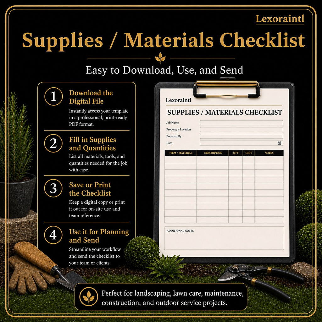 Landscaping Supplies / Materials Checklist Template – Fillable PDF