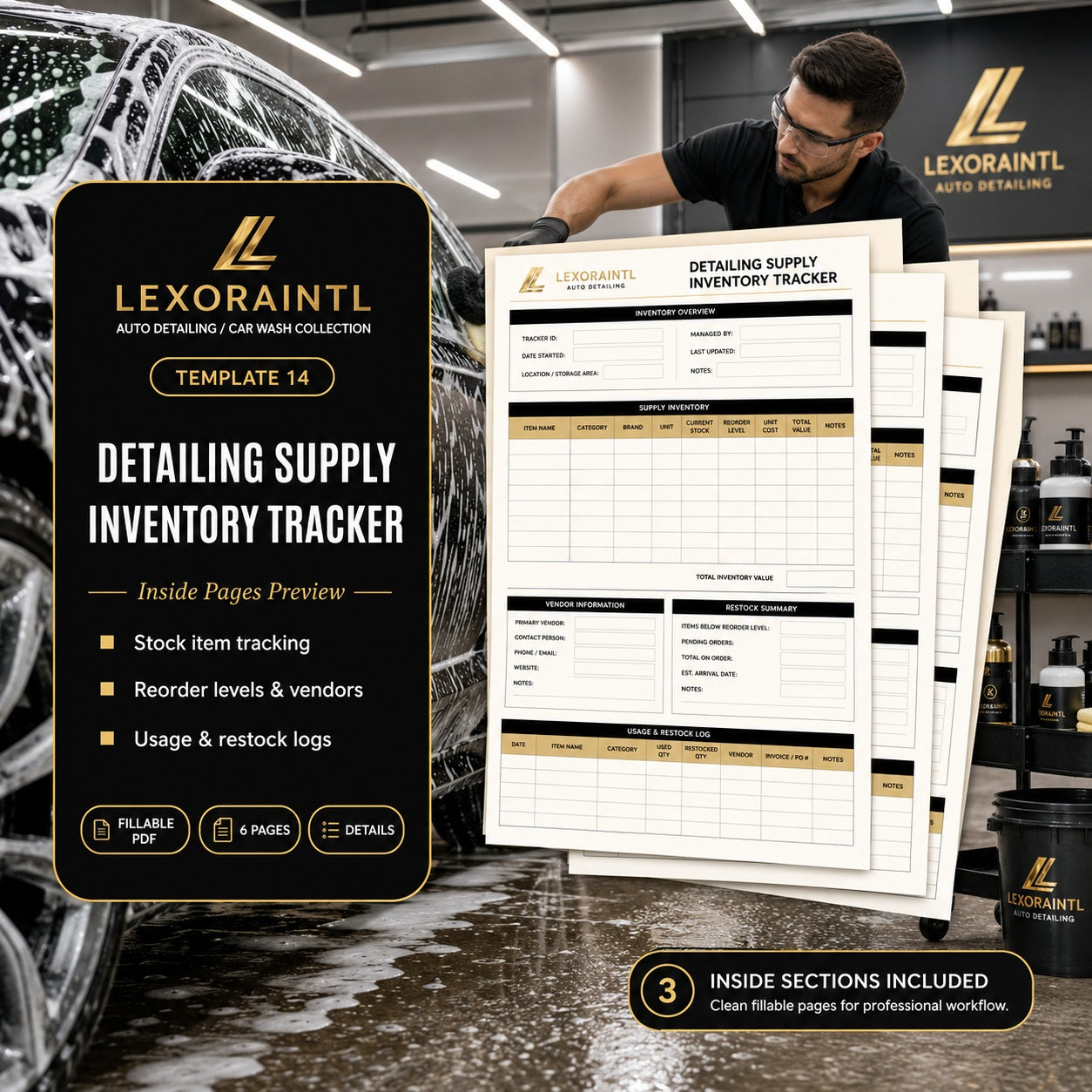 Detailing Supply Inventory Tracker Template – Fillable PDF + Excel
