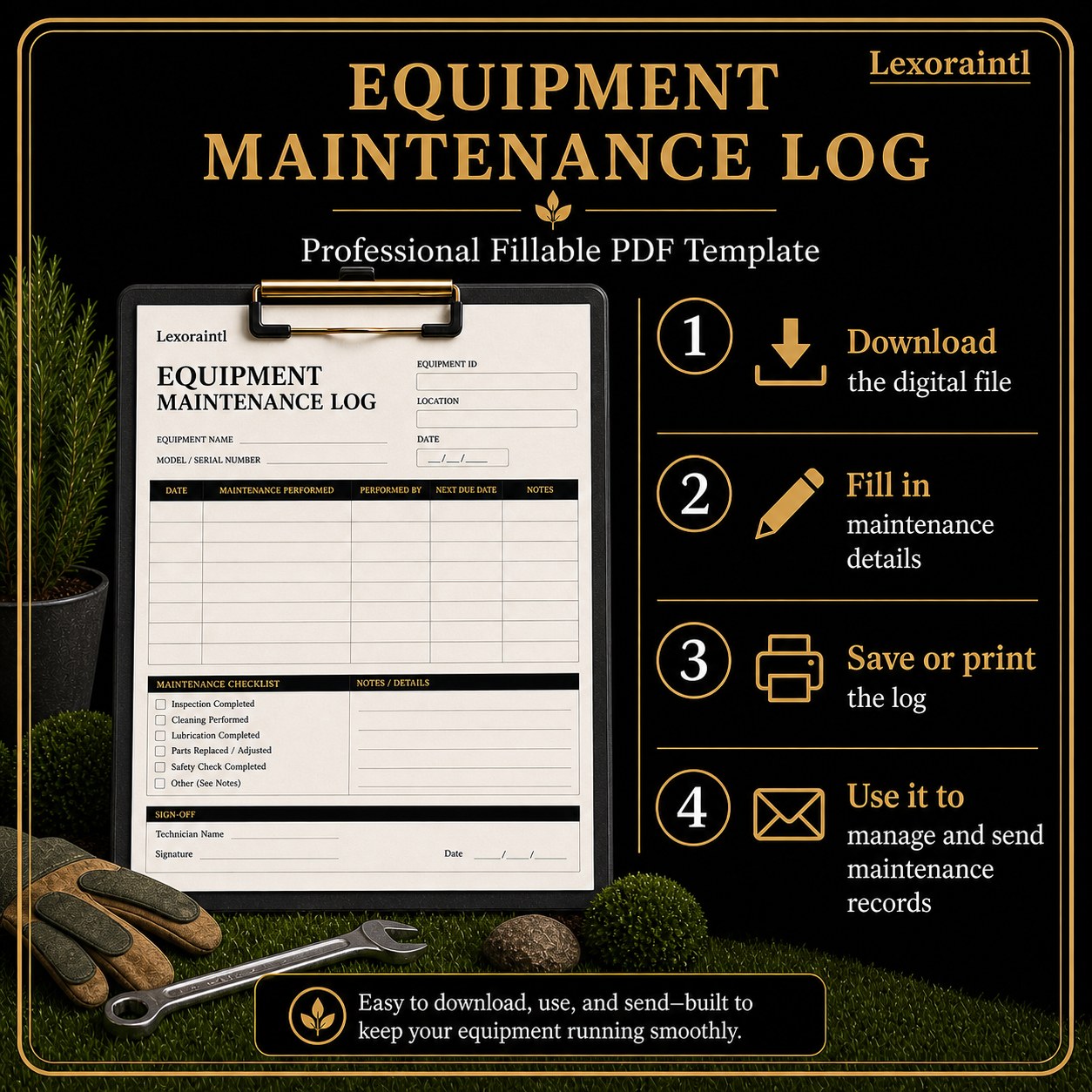 Landscaping Equipment Maintenance Log Template – Fillable PDF