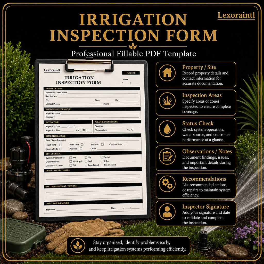 Irrigation Inspection Form Template – Fillable PDF