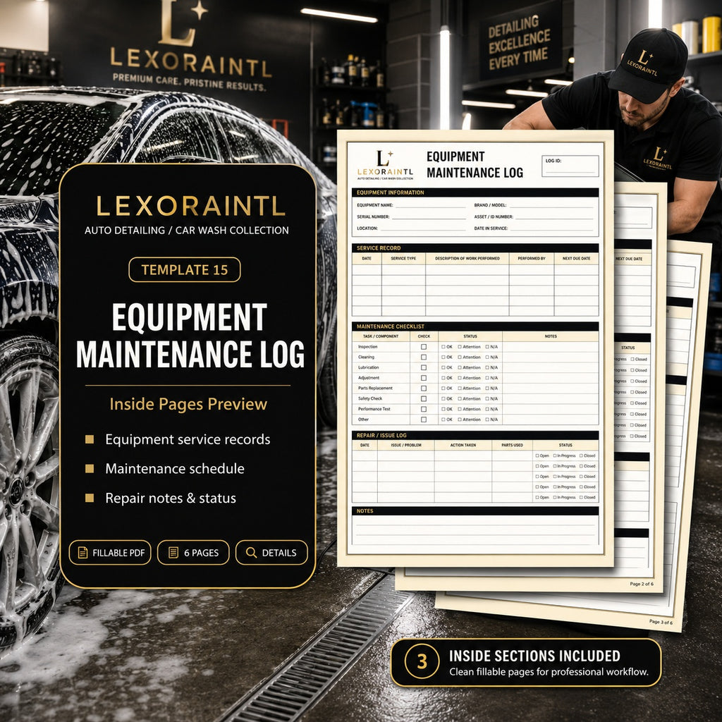 Equipment Maintenance Log Template – Fillable PDF