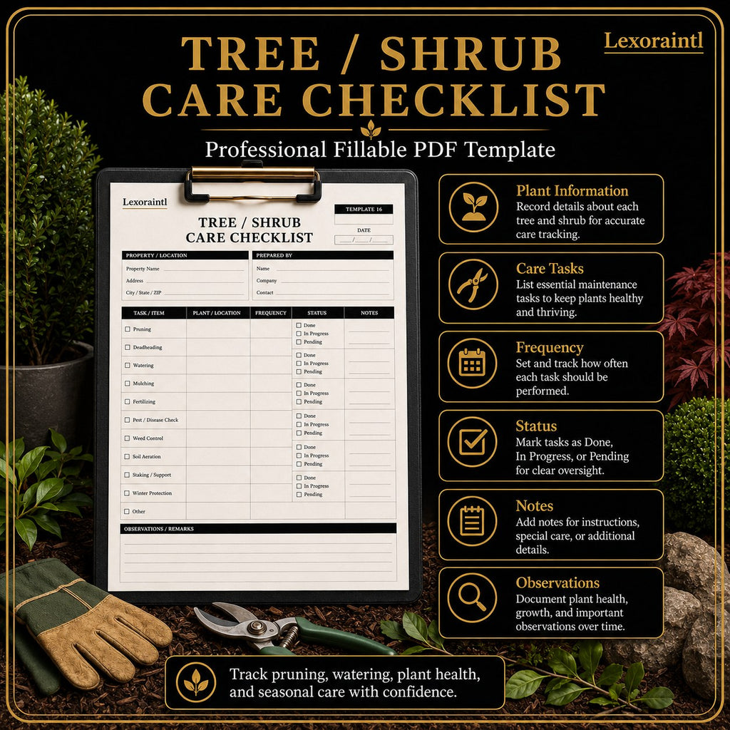 Tree / Shrub Care Checklist Template – Fillable PDF