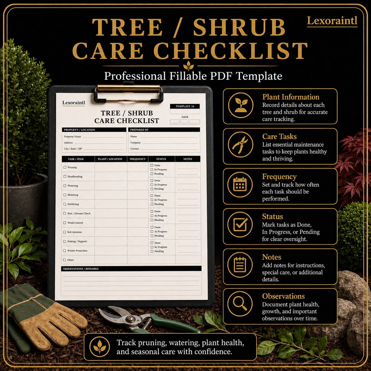 Tree / Shrub Care Checklist Template – Fillable PDF