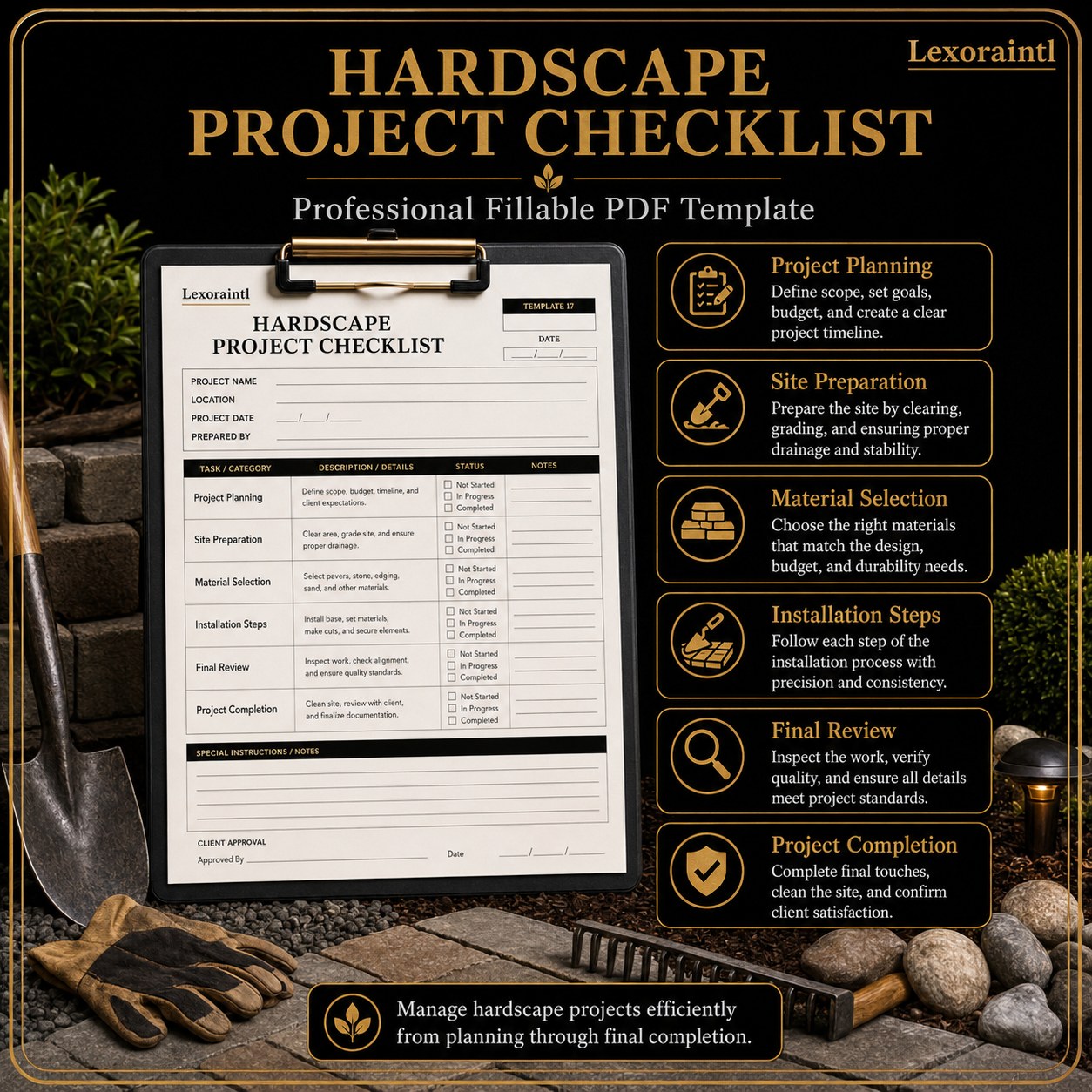 Hardscape Project Checklist Template – Fillable PDF