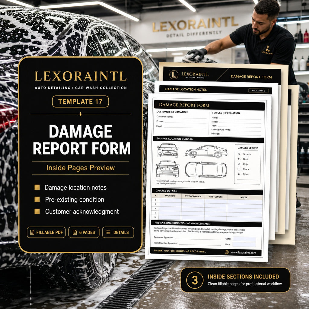 Auto Detailing Damage Report Form Template – Fillable PDF