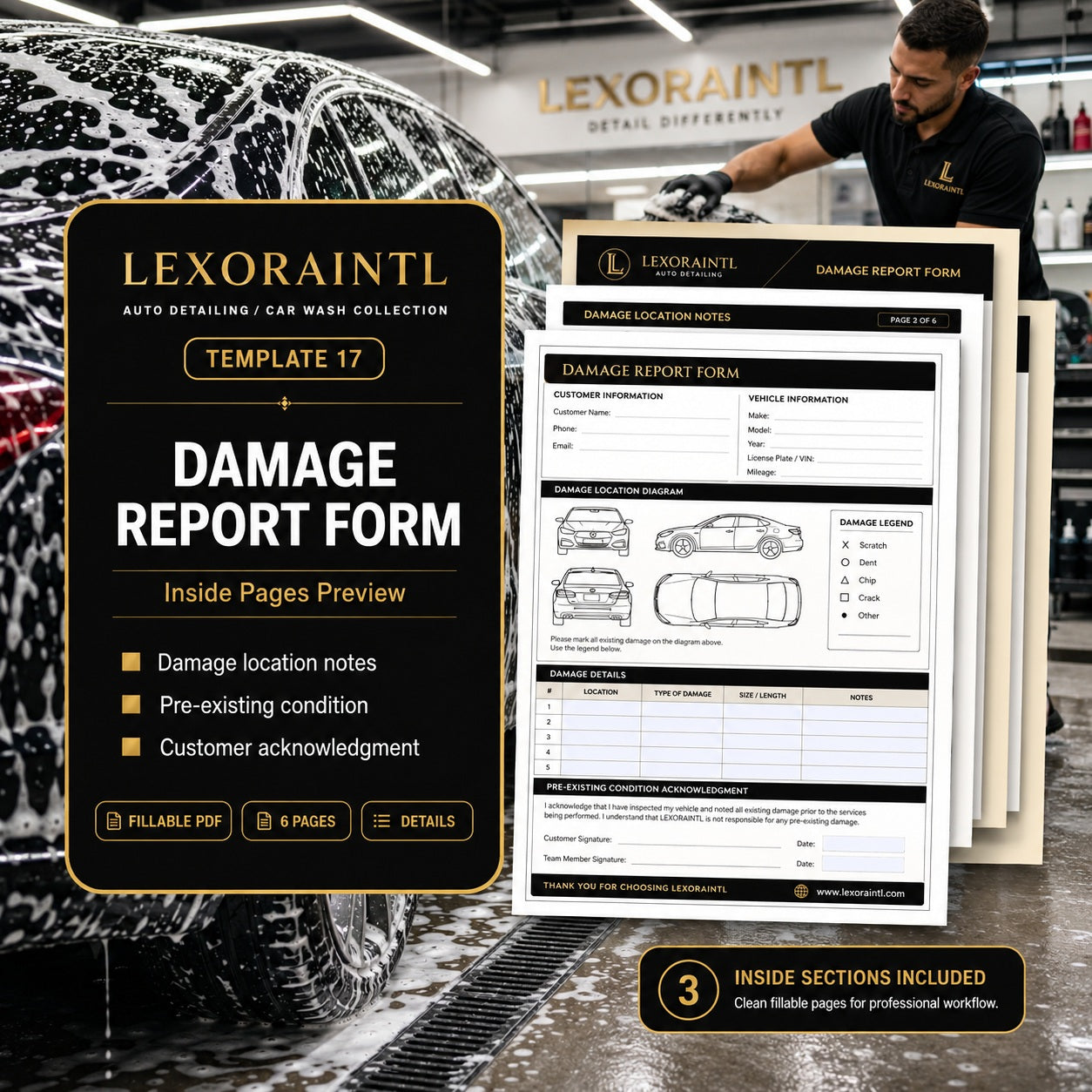 Auto Detailing Damage Report Form Template – Fillable PDF