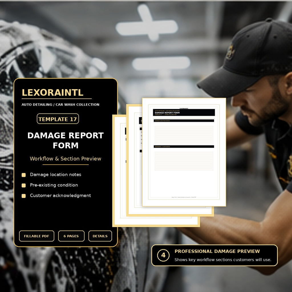 Auto Detailing Damage Report Form Template – Fillable PDF