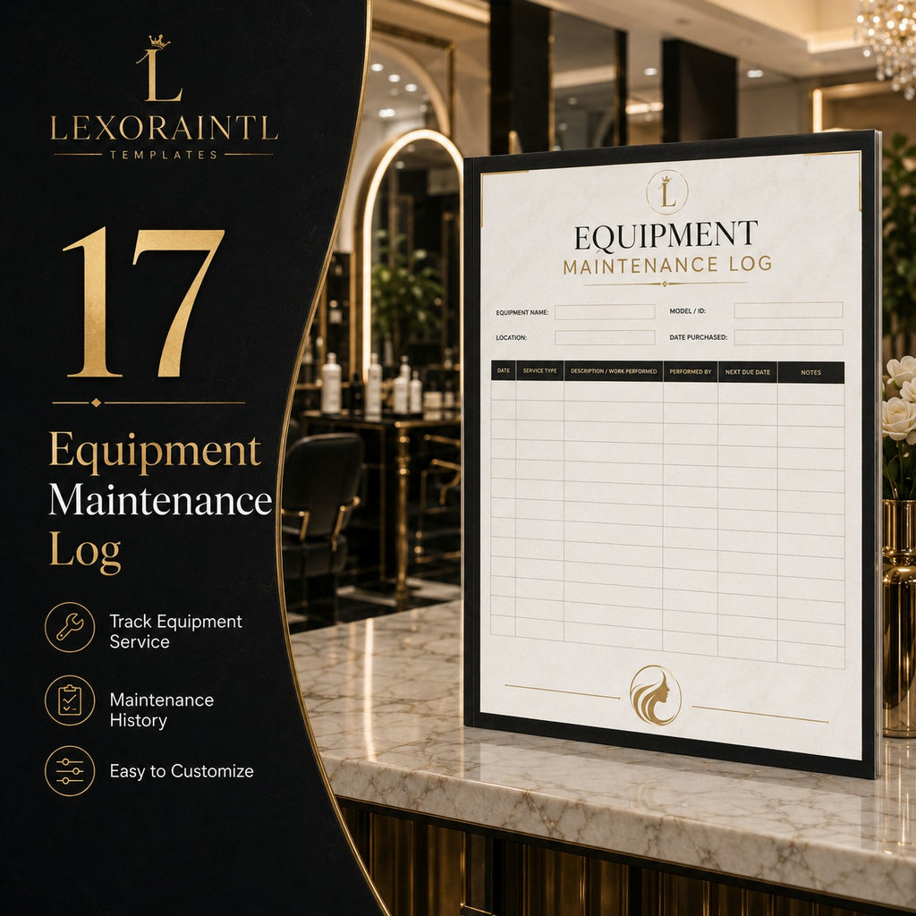 Equipment Maintenance Log – Fillable PDF + Excel | Lexoraintl Salon Business Template