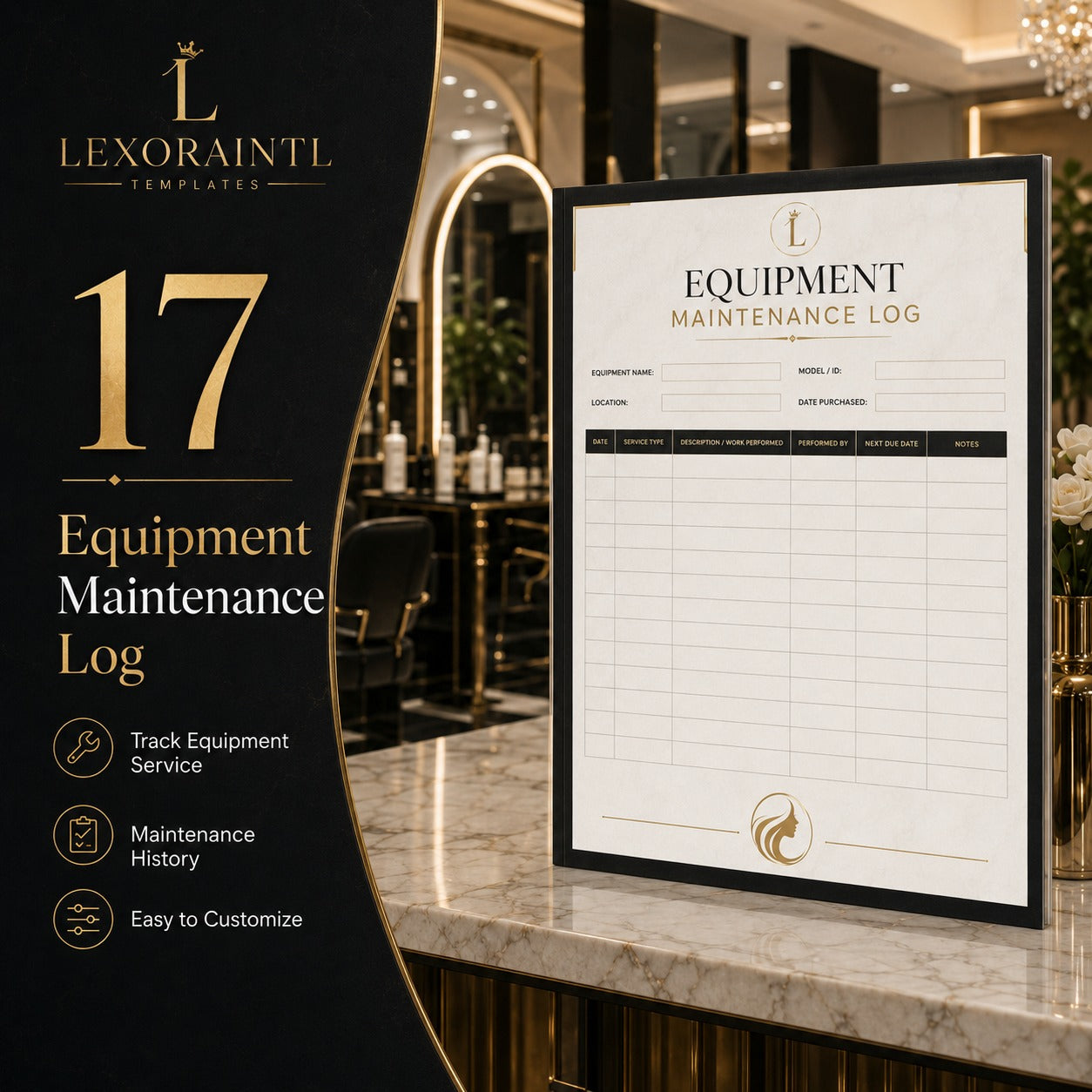Equipment Maintenance Log – Fillable PDF + Excel | Lexoraintl Salon Business Template