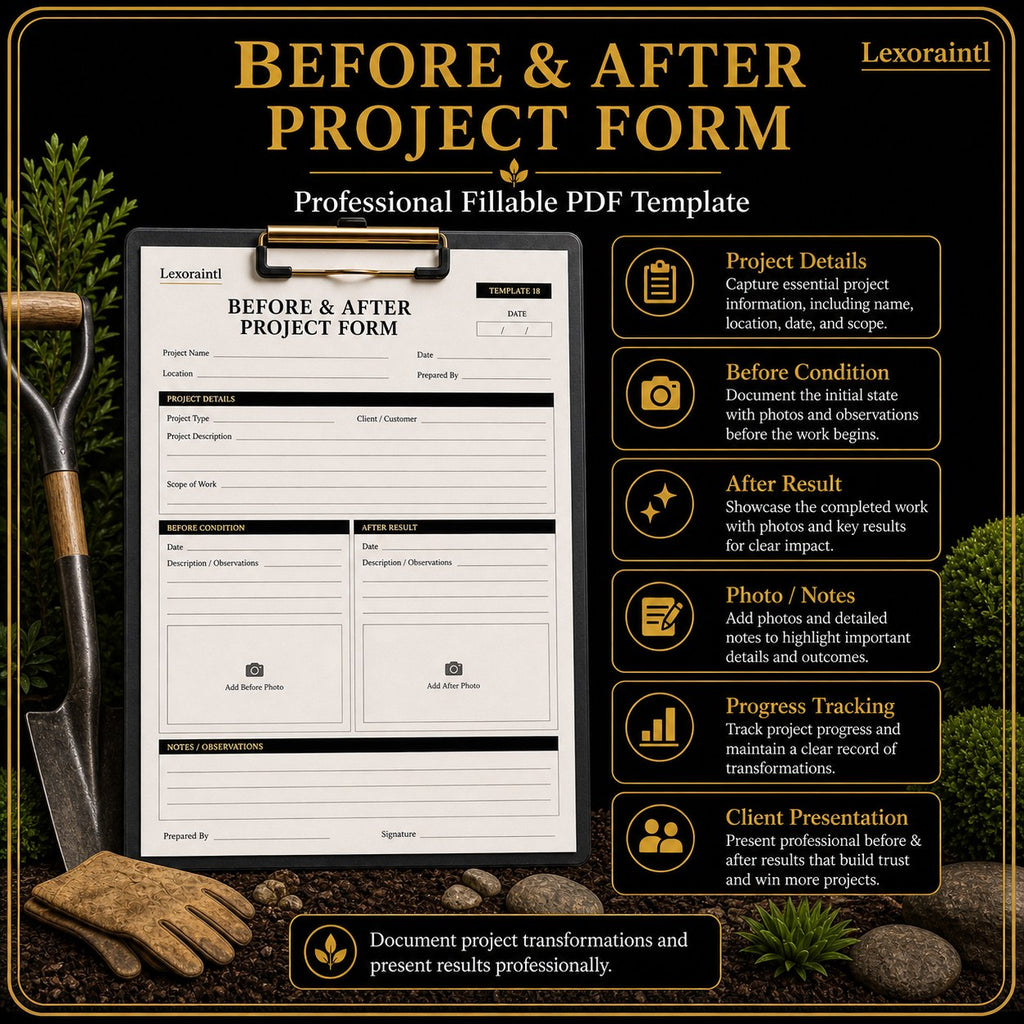 Before & After Project Form Template – Fillable PDF