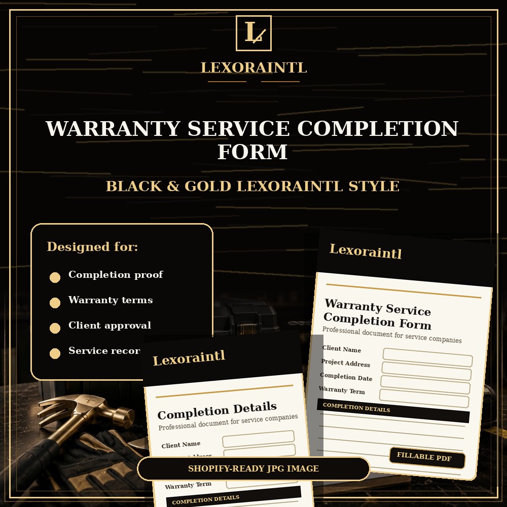 Handyman Warranty / Service Completion Form Template — Fillable PDF