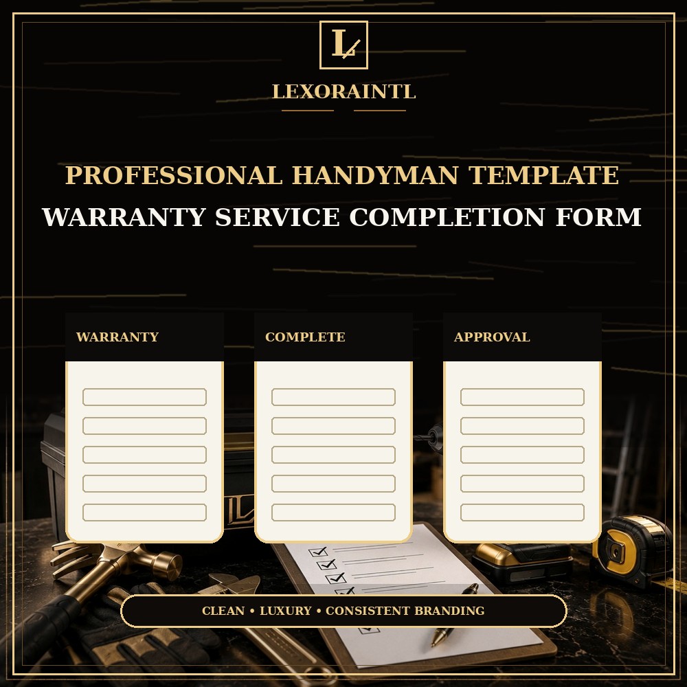 Handyman Warranty / Service Completion Form Template — Fillable PDF