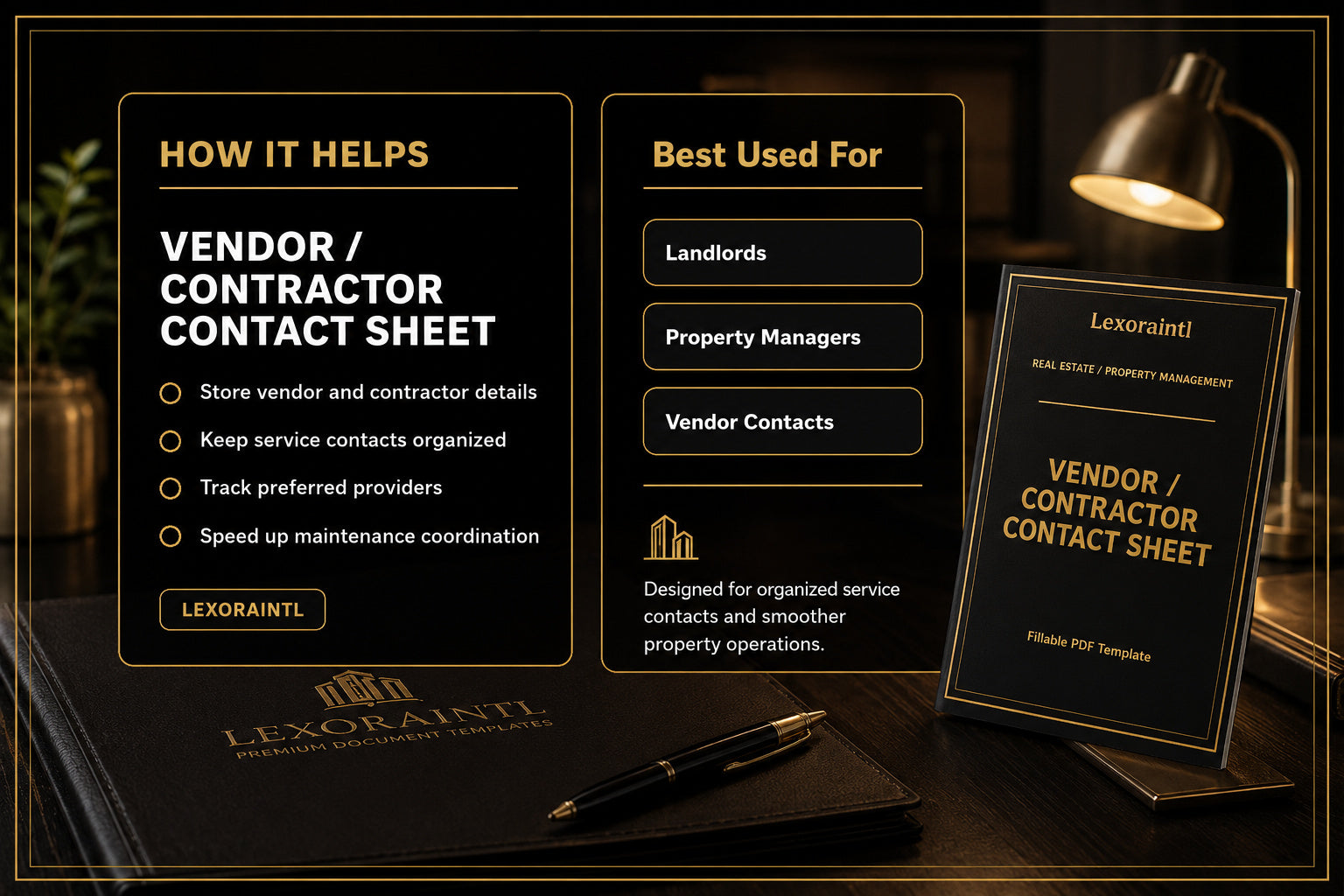 Vendor / Contractor Contact Sheet Template | Fillable PDF for Landlords & Property Managers
