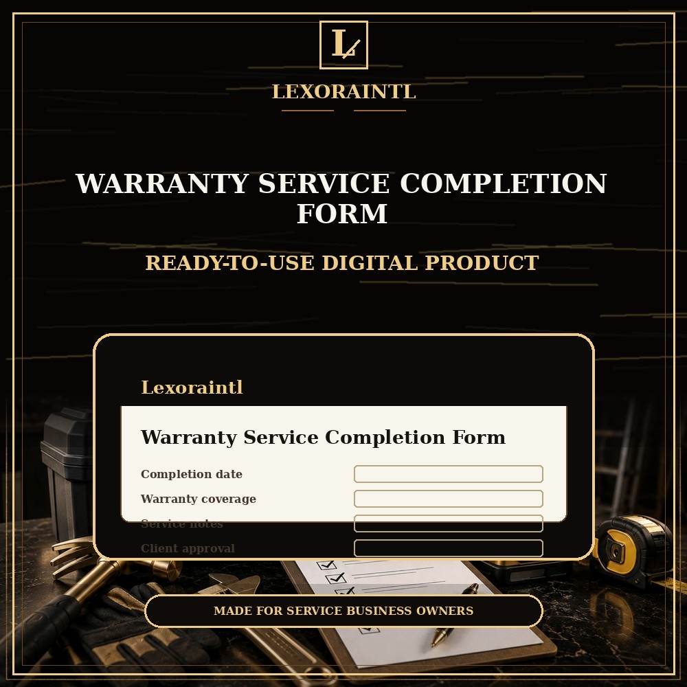 Handyman Warranty / Service Completion Form Template — Fillable PDF