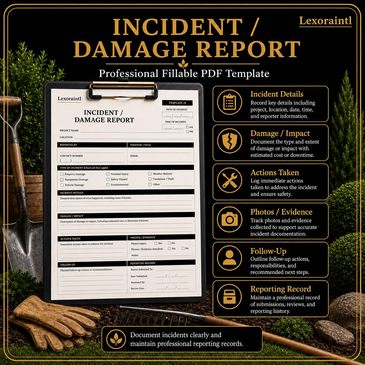 Landscaping Incident / Damage Report Template – Fillable PDF