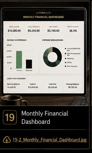 Monthly Financial Dashboard Template | Fillable Small Business Finance PDF