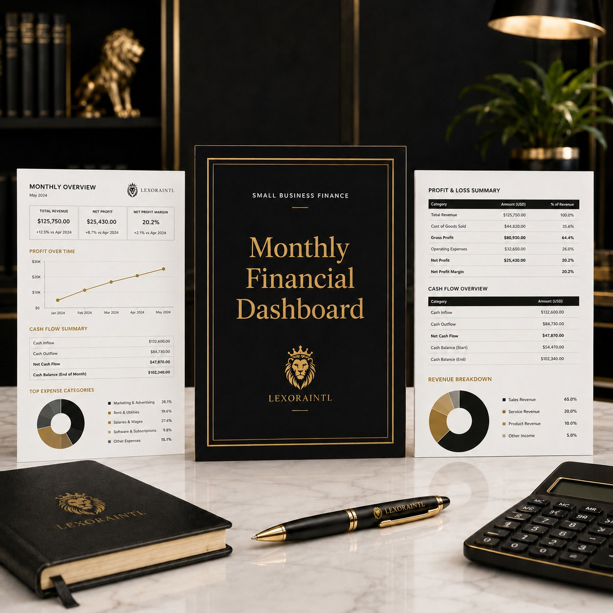 Monthly Financial Dashboard Template | Fillable Small Business Finance PDF